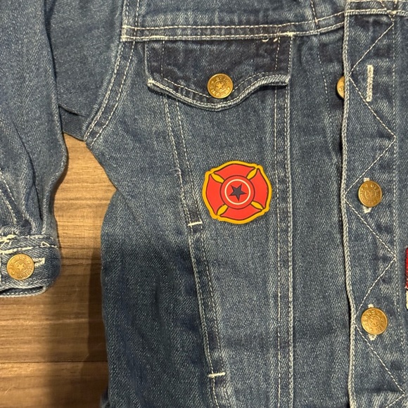Vintage Firefighter Denim Jacket Toddler Size 24M Unisex Hooded Jean Coat - Picture 5 of 7